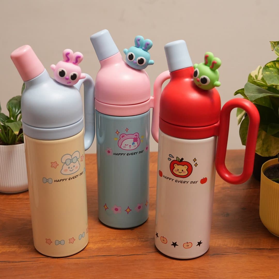 Bunny Buddy Stainless Steel Kids Water Bottle with Handle & Cute Character Topper 1