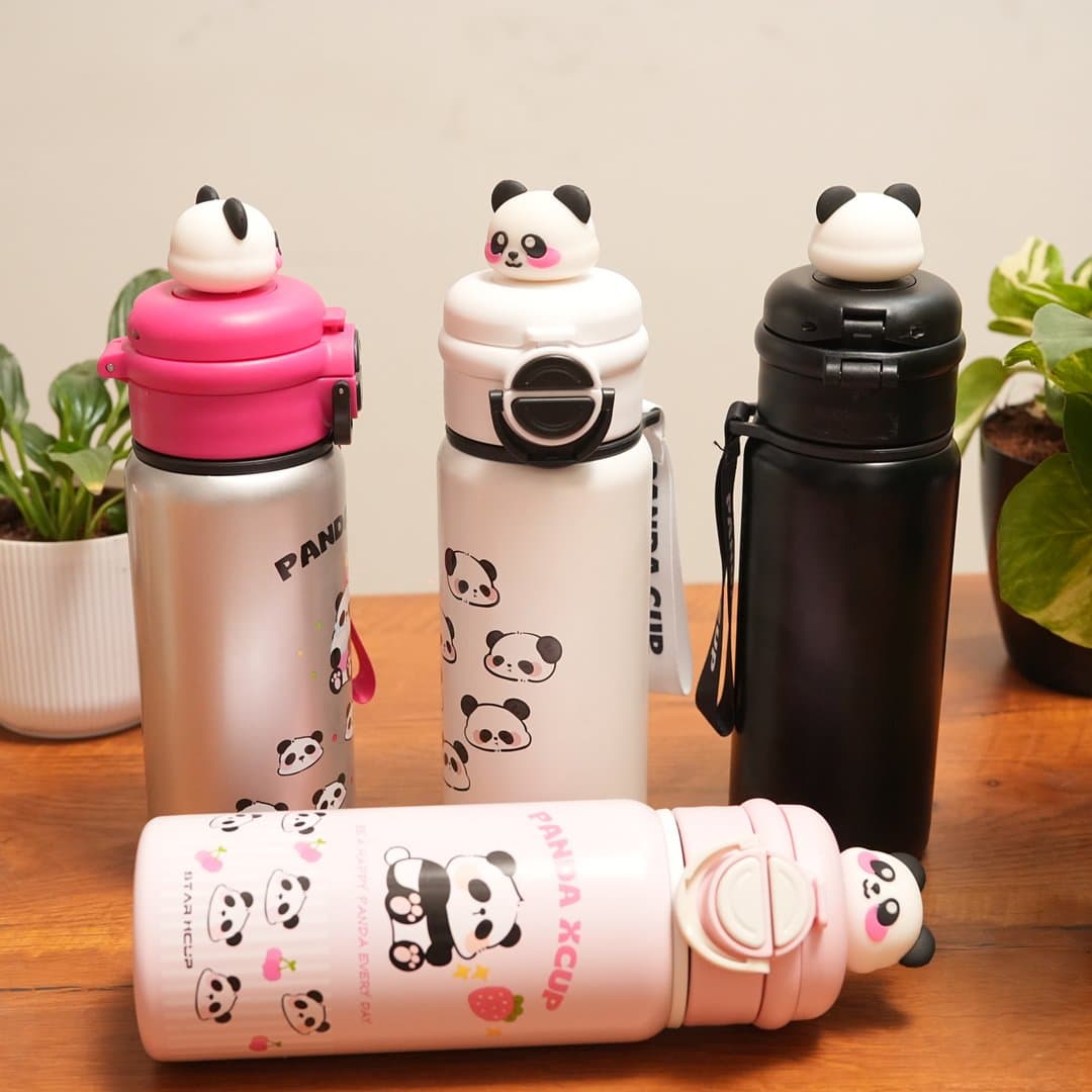 Panda Pop Stainless Steel Insulated Water Bottle with Flip Lock Lid & Cute Panda Topper