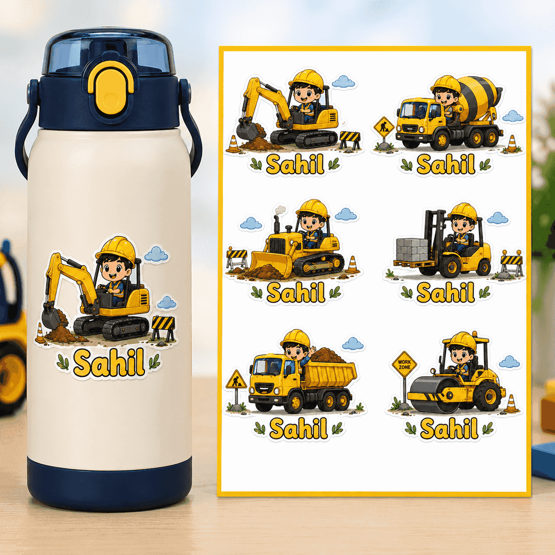 Personalized Construction Zone UV Sticker Pack | 24 Custom Name Stickers 1