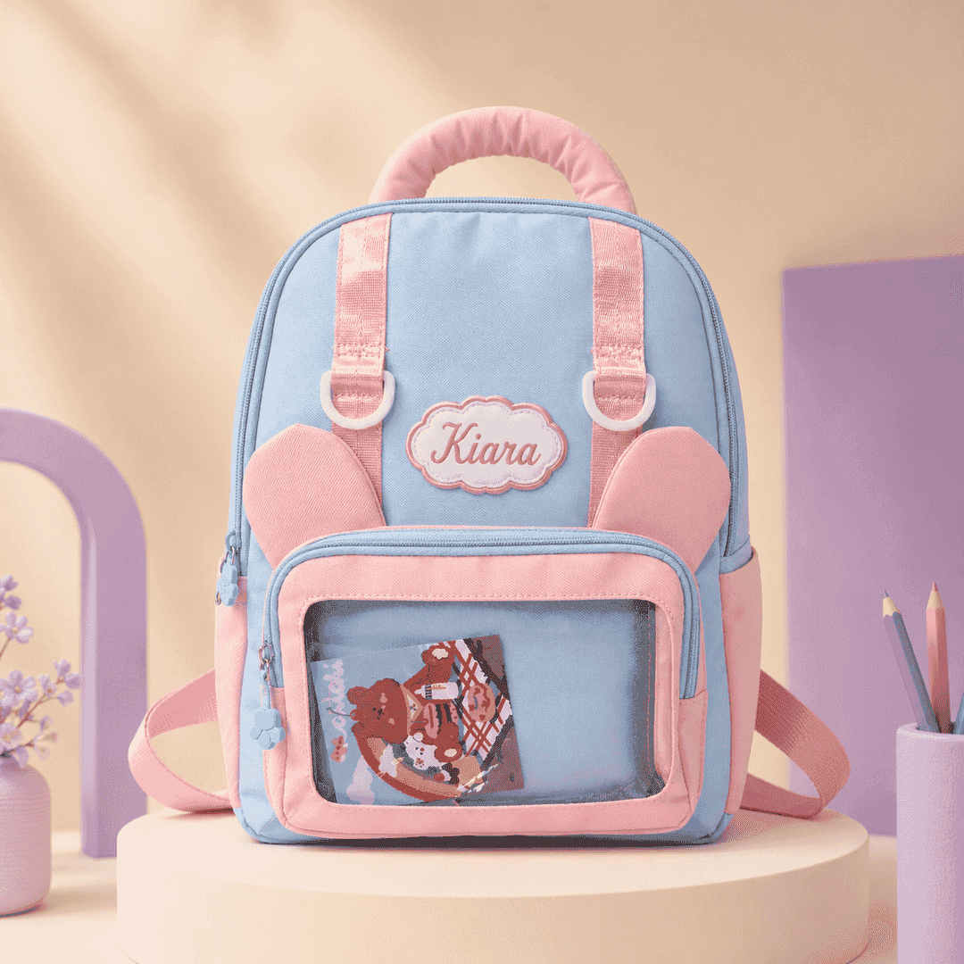 Personalized Pastel Bear School Backpack | Custom Name Kids School Bag 1